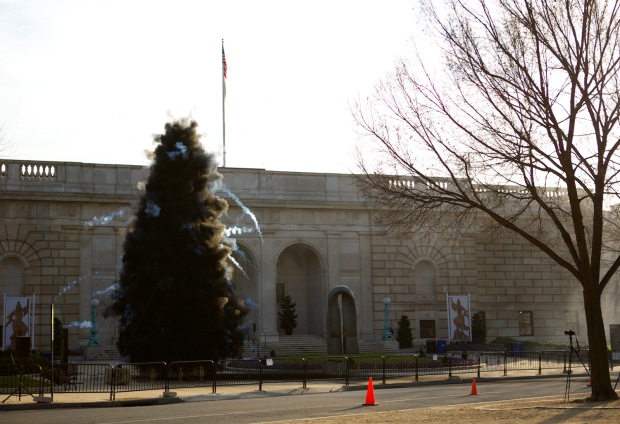 Black Christmas Tree: Explosion Event for Washington, D.C., realized in front of the Freer Gallery of Art, 2012.  Photo by Shu-Wen Lin, courtesy Cai Studio