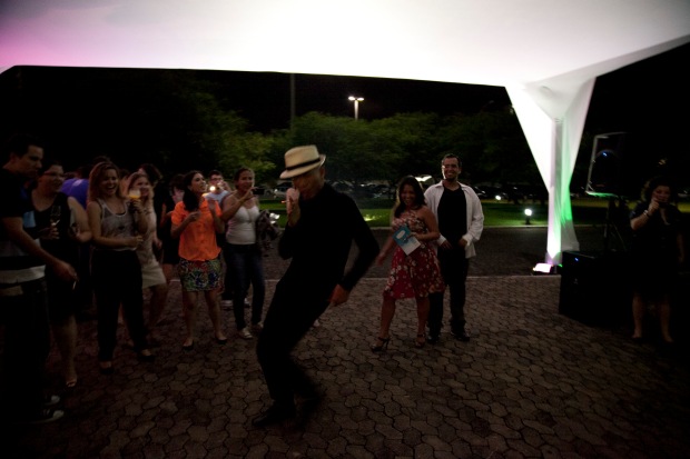 Cai Guo-Qiang during opening for Da Vincis do Povo, Centro Cultural Banco do Brasil, Brasilia, 2013.  Photo by Wen-You Cai, courtesy Cai Studio.