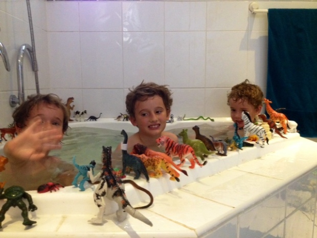 Luka, 3, Liam, 8, and Fergus, 5, creating their own version of Heritage, 2014